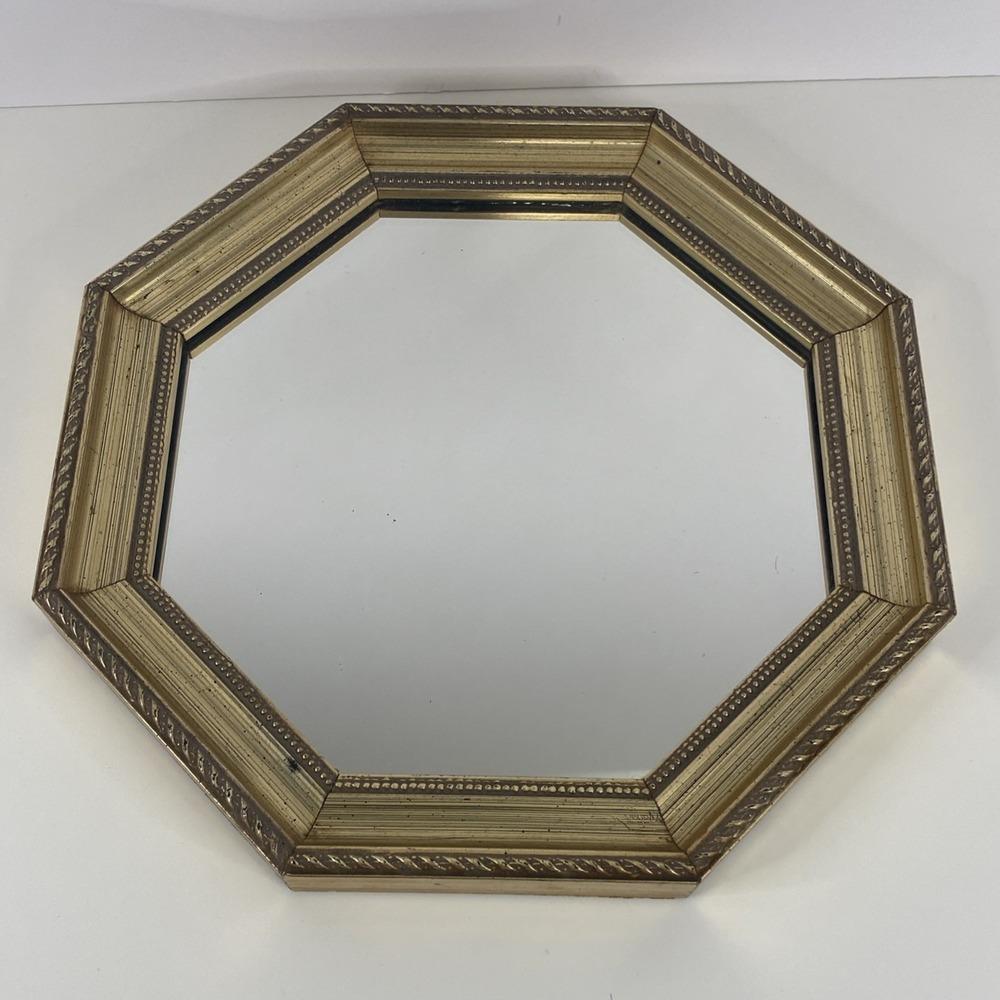 Vtg Windsor Art Octagonal Gold Mirror Wall Hanging Ornate Wood 10" USA 80's